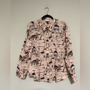 Spartina 449 Pink Asian Inspired Linen Button Down Top Size XL Old Money Resort